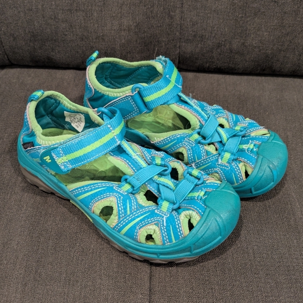 MERRELL HYDRO Sandals Kids Sz 12 Waterproof Hiking Outdoor Water Shoe Blue Green